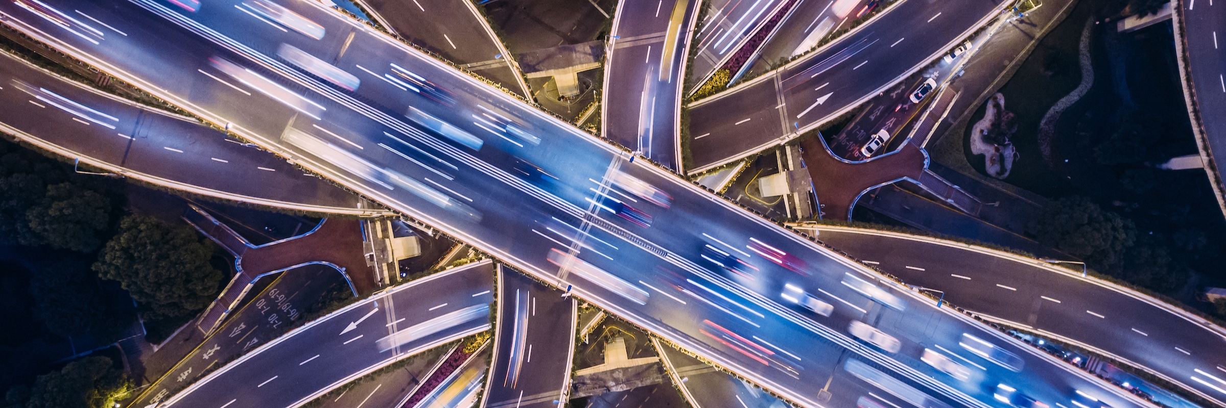 Bird's eye view of a city intersection